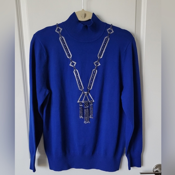 Bob Mackie royal blue long sleeve beaded sweater size medium - Picture 3 of 8